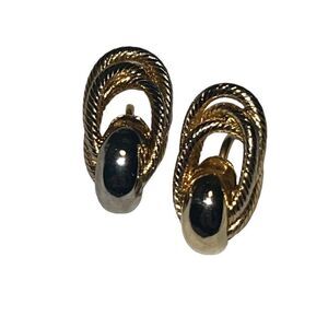 Vintage Gold Tone Textured Clip On Rope Knot Earrings